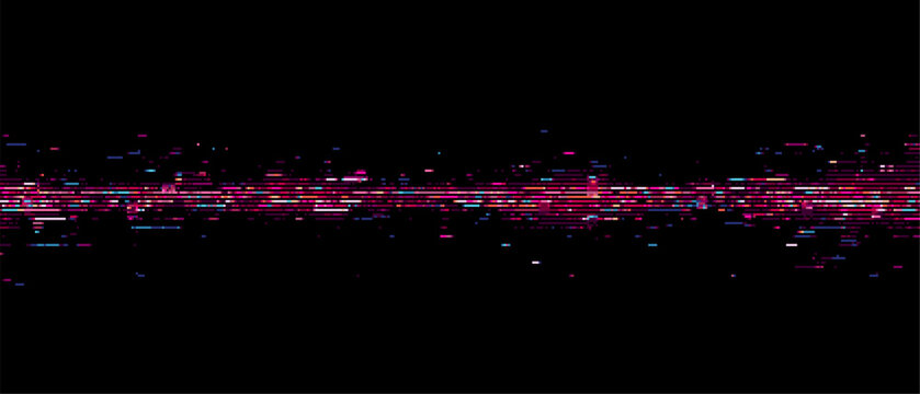 Colorful glitch background vector with horizontal pixel noise effect. Abstract digital signal error or data corruption. Modern technology aesthetic.