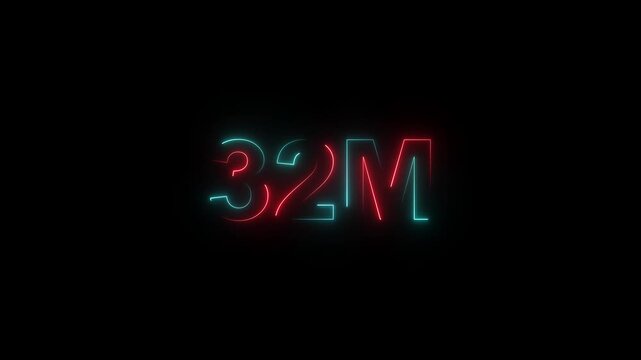 Glowing 32 Million Neon Sign on Black Background glowing red neon sign neon text glowing numbers.4k video