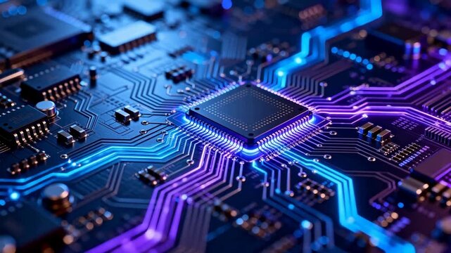 Closeup of illuminated circuit board