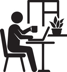 Man working on laptop in office silhouette vector illustration