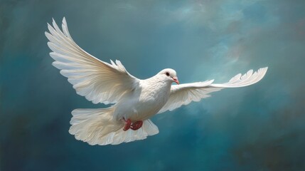 Obraz premium A white bird is flying with outstretched wings against a blue backdrop. It appears to be looking for food or a place to land in the early morning light.