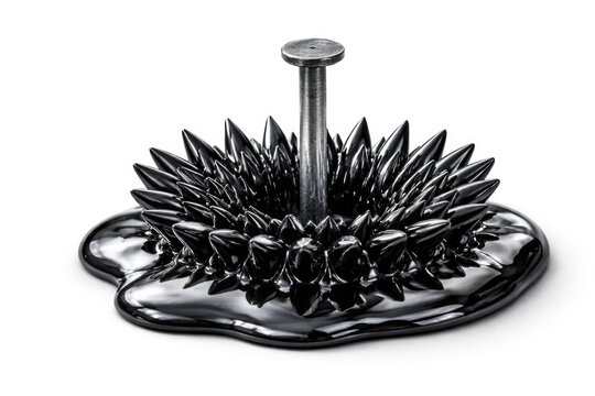 A nail in a black magnetic fluid as a symbol of danger.