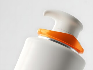 Sleek and minimalist design of a white cosmetic lotion pump with a bright orange detail