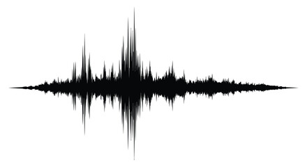 A striking black and white waveform illustration depicting sound or signal patterns with sharp peaks and valleys © AL-AMIN