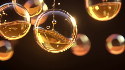 Golden bubbles floating in dark background - Powered by Adobe
