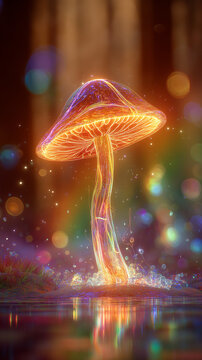AI generator images of mushroom in the picture is likely Mycena acicula, commonly known as the Orange Bonnet. often found growing on dead branches and other decaying plants on the forest floor, 