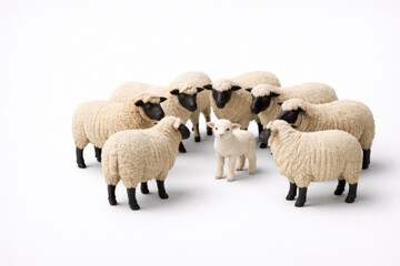Obraz premium A white lamb among black sheep as a symbol of distinction.