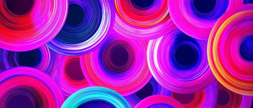 Glowing neon pink rings with futuristic light trails - Powered by Adobe