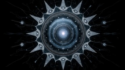 Futuristic radial energy core with glowing digital symmetry