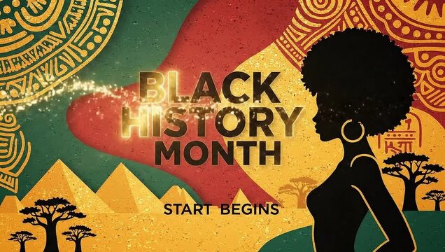 Celebrating black history month with a silhouette of an afro and vibrant colors