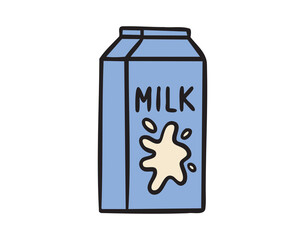 Milk carton, cute lunch icon, colorful school doodle, hand drawn