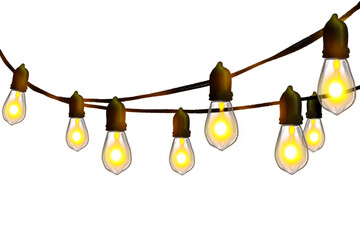 lights vintage illustration New Year garland isolated hand drawn on transparent background frame banner decor xmas	
