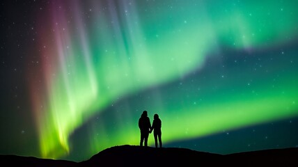 Obraz premium Couple witnessing stunning aurora borealis on a clear night