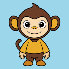 Fototapeta premium Cute cartoon monkey in yellow shirt smiling