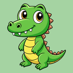 Fototapeta premium Cute cartoon crocodile with big eyes and a cheerful grin standing alone