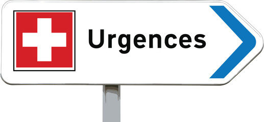 Fototapeta premium Emergency hospital direction sign with red cross symbol and arrow, healthcare assistance, urgent medical service guidance signage illustration