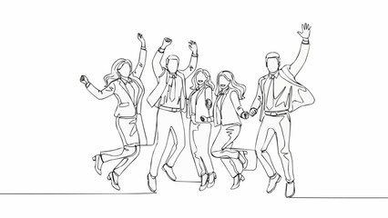 Group of business people jumping in the air celebrating success.