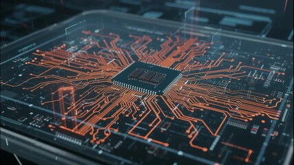 Digital data flow on futuristic circuit board, AI processing and network communication concept - Powered by Adobe
