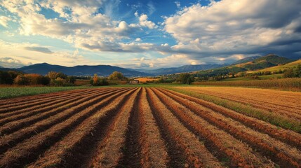 field with beautiful blue sky above generative ai
