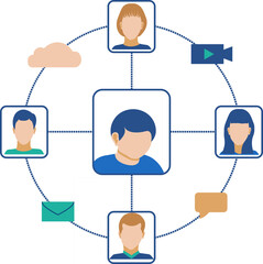 Remote team abstract illustration. Flat vector illustration of remote team working together, abstract business scene