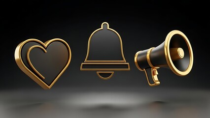 Golden symbols of love, notification, and announcement