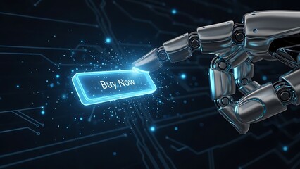 Robot hand offering buy now button