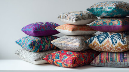 &ldquo;Colorful Decorative Pillows on White Background &ndash; Stylish Home Decor&rdquo;