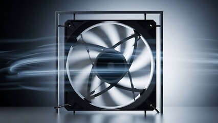 Dynamic computer cooling fan in motion, efficiently circulating air with visible flow patterns, essential for system performance
