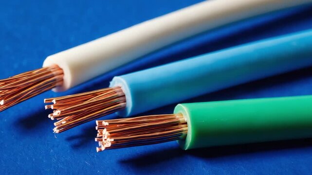 Exposed Copper Electrical Wires Macro, electricity concept