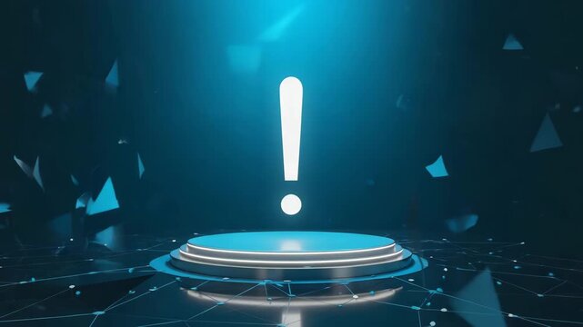 Glowing Exclamation Mark on Podium, warning alert concept