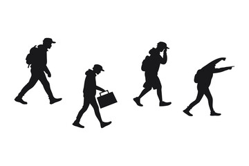 Set of Walking People Silhouettes, Black Vector Human Figures in Different Poses for Business, Travel and Lifestyle Design