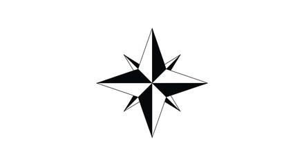 A striking black and white illustration of a classic eight pointed compass rose symbolizing direction © Kuntol02