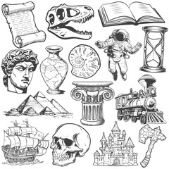 Collection of icons of the history of human evolution in vector style