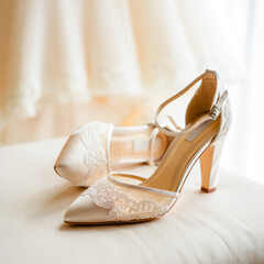 Luxury Bridal Shoes on Soft Fabric &mdash; Elegant Wedding Detail Photography