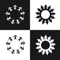 Vector Set of Radial Arrow Patterns, Black and White Graphic Elements for UI, Illustration, and Design Projects