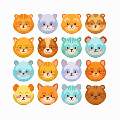 Fototapeta premium Collection of cute cartoon animal faces in a grid, featuring bears, cats, and other small mammals with different colors and expressions.