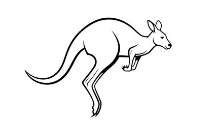 Fototapeta premium Black and white line art drawing of a kangaroo in mid-jump, showcasing its powerful legs and tail.