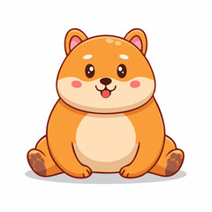 Cute cartoon chubby orange hamster sitting and smiling with rosy cheeks on a white background.