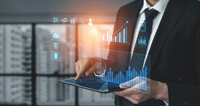 Data flow from database and cloud to processing and analytics dashboards, representing data analysis, automation, insight generation, and digital intelligence Vouch - Powered by Adobe