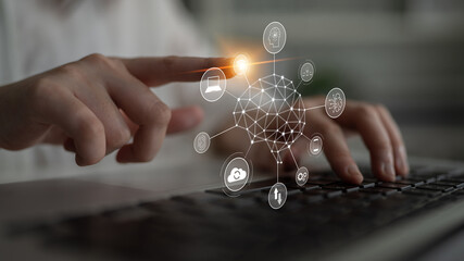 A visual of artificial intelligence network connecting AI, network, and system across a structured digital platform for seamless AI communication Latch