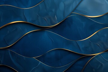 Luxurious dark blue waves with gold accents on a metallic background