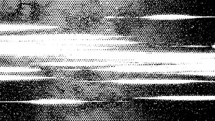 Abstract black and white grunge texture with horizontal glitch lines isolated on transparent background