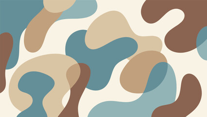 Abstract camouflage pattern, organic interlocking shapes, brown beige blue tones, fluid terrain texture, nature-inspired design, flat vector illustration © Mehebub Creatives
