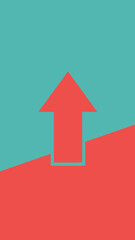 Red arrow pointing up against teal and red background.