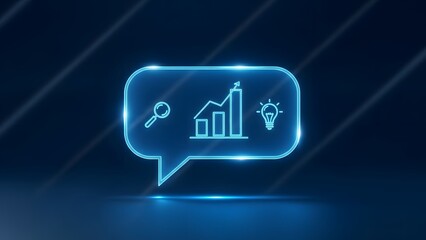 Digital Communication and Business Strategy Concept Featuring Neon Icons in a Glowing Speech Bubble