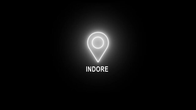Indore tex animated video . glowing white location the name of the place with the location has been displayed. Neon Geolocation Marker &ndash; Indore Highlight GPS location tracking icon, 4k video.