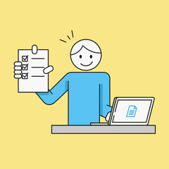 Person holding checklist near laptop with lock icon.