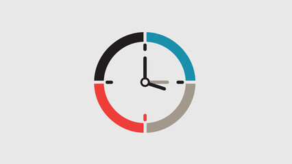 Clock face with colored segments and hands on gray background.