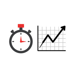 Stopwatch and upward trending graph on white background.
