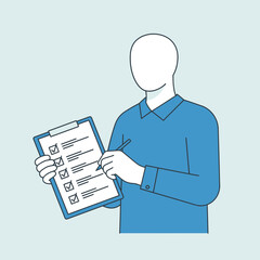 Person holding a clipboard with a list of items.